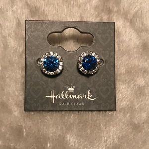 Halo Sapphire studs, 2 sterling silver earrings